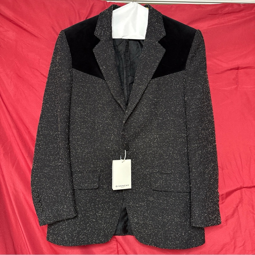 Givenchy Paris Black Textured Wool Velvet Yoke Western Blazer Sport Jacket 48